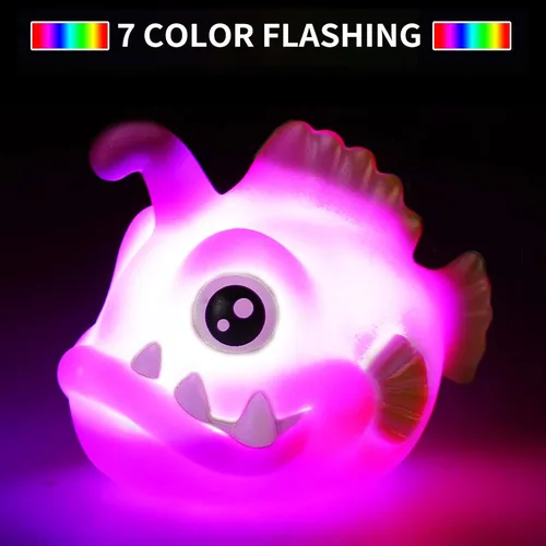 Vista 5 de Juguetes de baño, juego de 12 piezas de animales marinos marinos iluminados, luz LED intermitente, juguetes de bañera flotante para bebés, niños