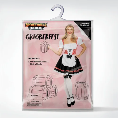 Vista 5 de Spooktacular Creations - Conjunto de disfraz de Oktoberfest alemán para mujer, vestido de niña de cerveza alemana negro y rojo y medias altas