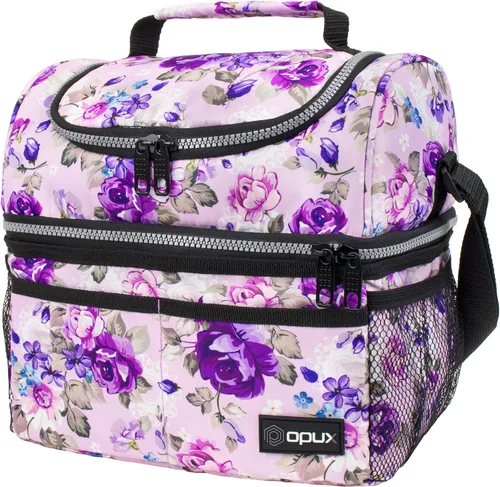 Vista 10 de OPUX Lonchera para hombres y mujeres, bolsa de almuerzo grande aislada para trabajo de adultos, lonchera de dos pisos para preparación de comidas