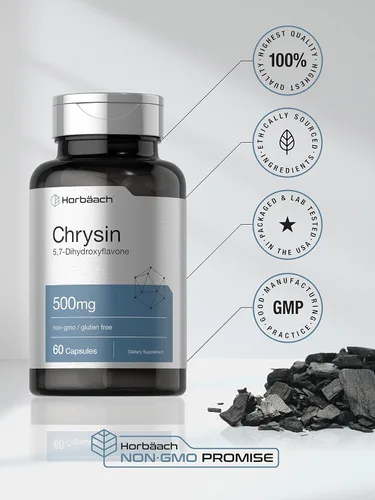 Vista 5 de Horbäach Suplemento de crisina 500 mg 60 cápsulas Extracto de flor de la pasión Suplemento sin OMG, sin gluten