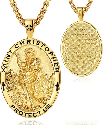 Vista 43 de EUDORA Medalla de plata de ley S925 con collar de San Patrono para mujeres A01-Saint Benedict Medalla