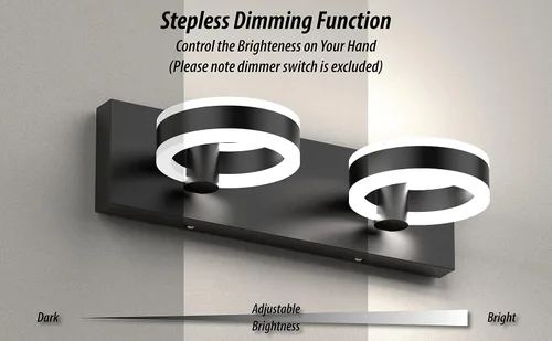 Vista 6 de Lámparas LED de baño, luces negras de tocador de 15 pulgadas, modernos apliques de pared acrílicos de 2 luces, accesorio de iluminación de pared