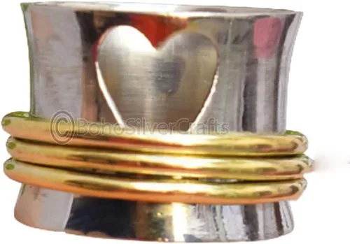 Vista 3 de Heart Spinner Rings For Women, Statement Spinner Ring, Handmade Silver Ring, Mediation Spinner Ring, Wide Band Rings, 925 Silver Ring, Fidget