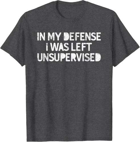 Vista 31 de Camiseta divertida con texto en inglés "Saying In My Defense I Was Left Unsupervised" Negro