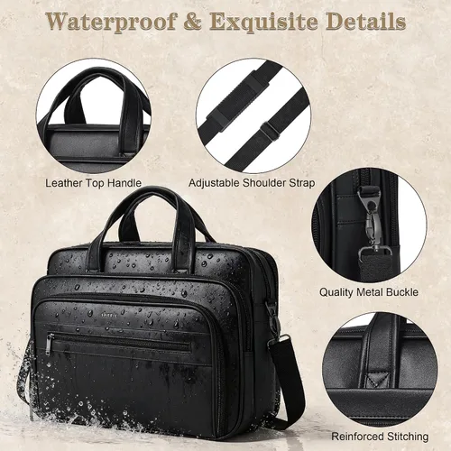 Vista 6 de Bolso de Mensajero de Cuero Shrrie para Hombres y Mujeres de 17 Pulgadas, Bolso para Laptop de Gran Capacidad Resistente al Agua, Bolso de Hombro