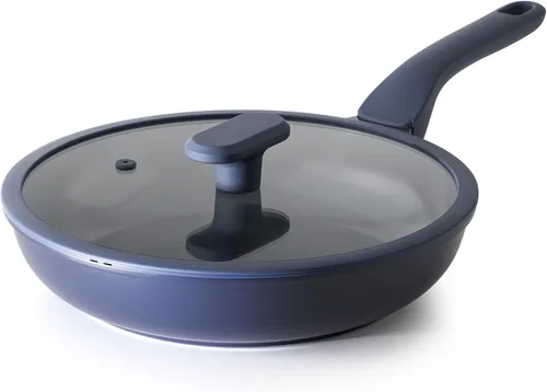 Vista 15 de PRICUSIS Sartén antiadherente con tapa, sartén de 8/10 pulgadas con mango Stay Cool, totalmente revestida, compatible con inducción y apta