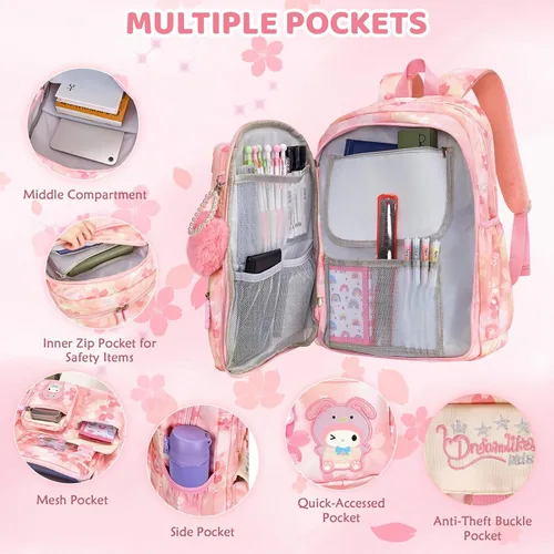 Vista 2 de Mochila infantil para niñas, mochila escolar de dibujos animados para estudiantes de escuela secundaria primaria, bolsa de libros para niños Kawaii