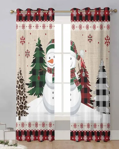 Vista 9 de Cortinas traslúcidas de Navidad de 39 pulgadas de largo, juego de 2 paneles de cortinas para cocina, dormitorio, sala de estar, puerta, pasillo