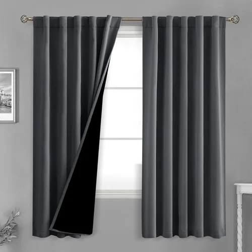 Vista 28 de BGment Cortinas 100% opacas beige de 63 pulgadas de largo con forro aislante térmico, bolsillo para varilla y lengüeta trasera de doble capa
