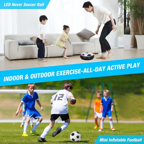 Vista 6 de Growsland Balón de fútbol flotante con 2 porterías, regalos de fútbol para interiores para niños, pelota de fútbol LED con parachoques de espuma