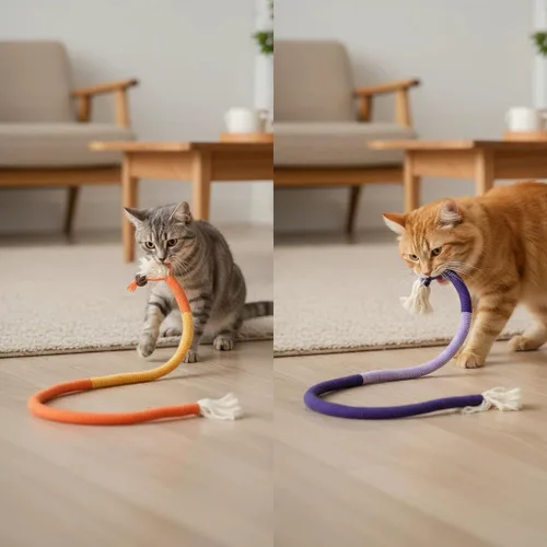 Vista 3 de Cuerda masticable duradera y segura: 3 piezas de algodón orgánico natural para gatos de interior, juguetes masticables con infusión de hierba gatera