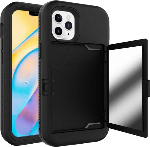 Vista 7 de Funda compatible con iPhone 14 Pro Max con espejo con tarjetero y soporte para tarjetas, bonita funda de lujo con espejo de maquillaje a la moda
