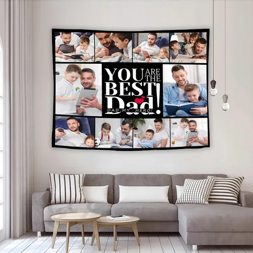 Vista 10 de Tiirreez Regalos para el día del padre, tapiz personalizado con texto fotográfico, regalos para papá de hija, hijo, esposa, tapiz personalizado
