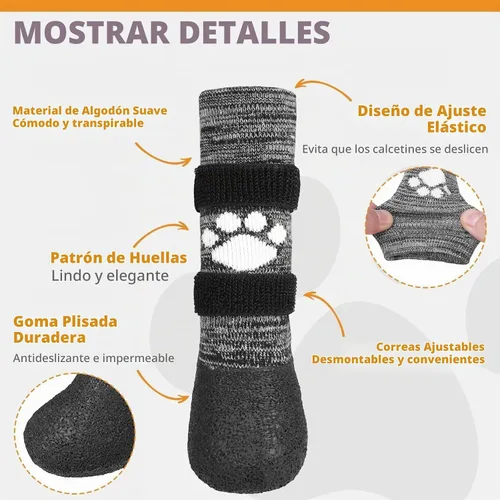 Vista 4 de KOOLTAIL Calcetines antideslizantes para perros para evitar que lamen las patas para pavimento caliente/congelado, botas de nieve largas Negro