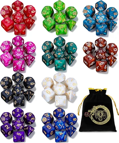 Vista 14 de CiaraQ Juego de dados poliédricos - Dados para juegos de rol DND para Calabozos y Dragones, juego de mesa RPG, doble color, 35 piezas Diseño