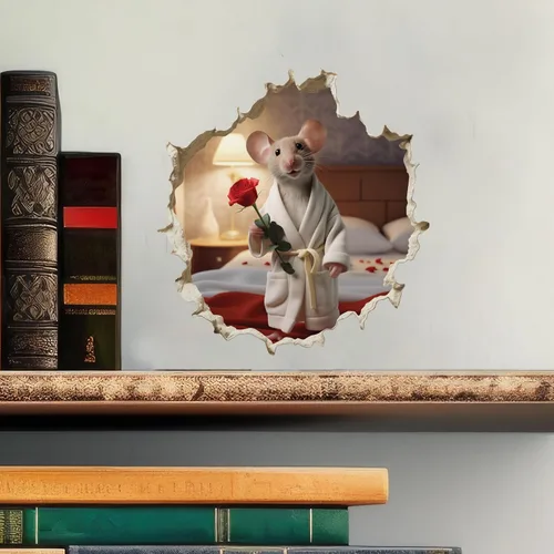 Vista 2 de Calcomanía de pared 3D con agujero de ratón para regalo del día de San Valentín