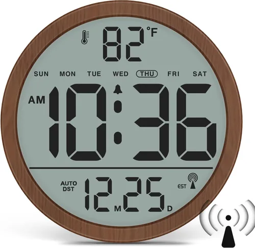 Vista 11 de WallarGe Reloj de pared con luz nocturna para dormitorio, 12 pulgadas Negro