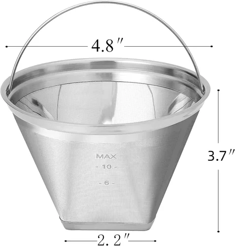 Vista 3 de Filtro de café reutilizable #4 en forma de cono permanente de 6 a 10 tazas de acero inoxidable para Cuisinart Maker Ninja Coffee Bar Brewer - Libre