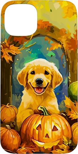Vista 9 de Cute Golden Retriever Fall Pumpkin Autumn Leaves Halloween Case for iPhone 16