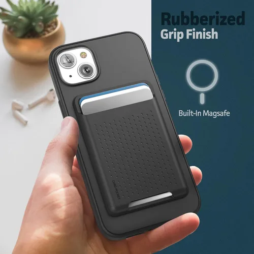 Vista 6 de ENCASED Juego de funda 3 en 1 para iPhone 14 Plus con tarjetero y protector de pantalla (compatible con MagSafe), color negro