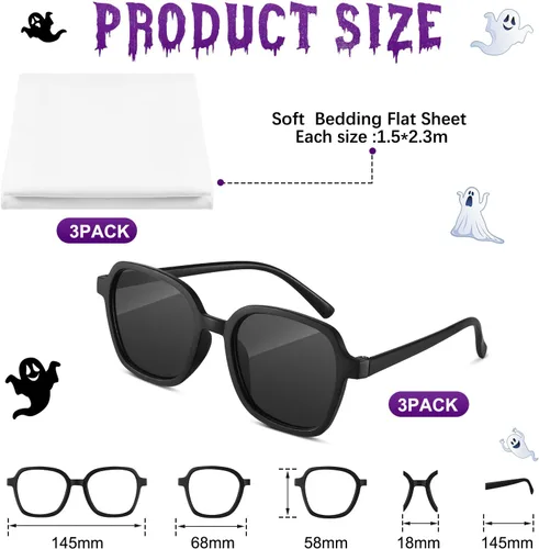 Vista 2 de Ramede 6 piezas de disfraz de fantasma de hoja blanca para Halloween, disfraz de fantasma Boo, gafas de sol negras para adultos Halloween Cosplay
