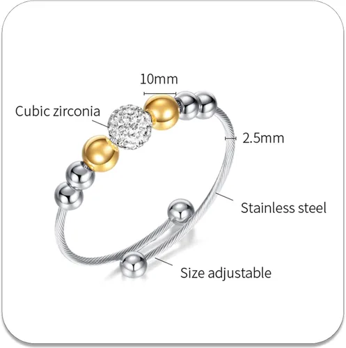 Vista 2 de PEAS Pulsera ajustable de cuentas de acero inoxidable, Sin gemas.