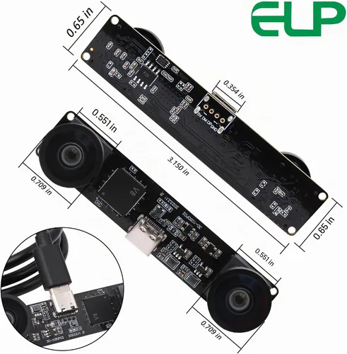 Vista 3 de ELP Cámara USB de doble lente de 4 MP, gran angular, 1080P 60 fps, Lightburn, mini UVC USB2.0 grabador láser módulo de cámara para computadora