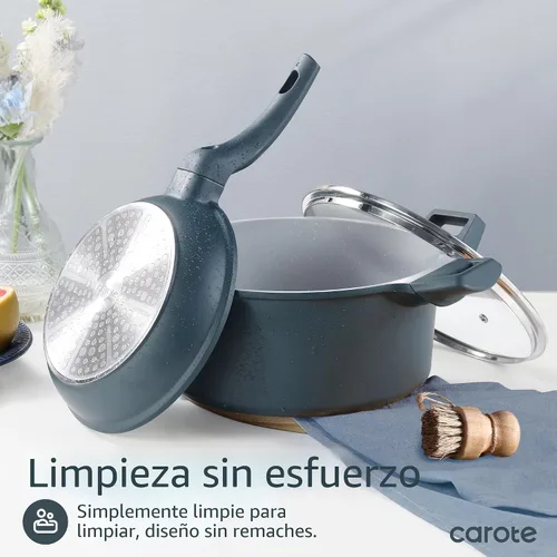 Vista 5 de CAROTE Juego de 14 piezas de utensilios de cocina de cerámica, juego de ollas y sartenes antiadherentes con revestimiento cerámico, juegos de cocina