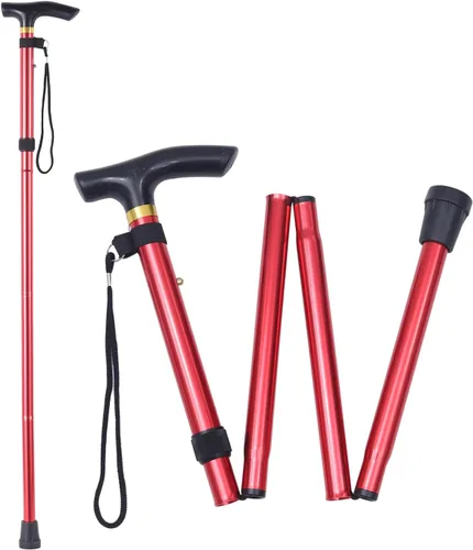 Vista 6 de Bastón plegable para hombres, mujeres y ancianos, altura ajustable de 5 niveles, bastón de viaje, bastón plegable y ligero, antideslizante, portátil