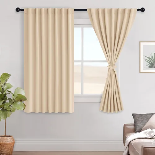 Vista 53 de Hiasan Cortinas opacas negras para dormitorio, cortinas opacas cortas de 45 pulgadas de largo, con aislamiento térmico, bolsillo para barra