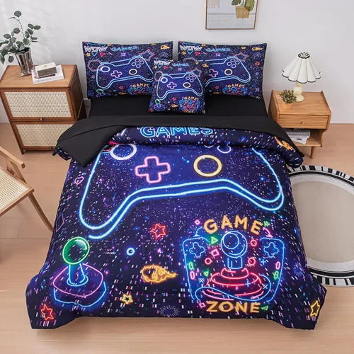 Vista 5 de MWMWMW Juego de edredón gaming de 5 piezas para niños, juegos de ropa de cama twin para niños, juego de edredón tamaño twin para niños con 1