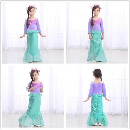 Vista 3 de Little Girls Mermaid Princess Costume Dress for Girls Dress Up Party with Crown Mace