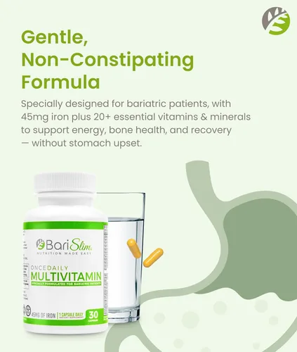 Vista 4 de BariSlim Cápsula multivitamínica bariátrica Once Daily - 45 mg de hierro - Vitamina bariátrica y suplemento para cirugía post bariátrica incluyendo