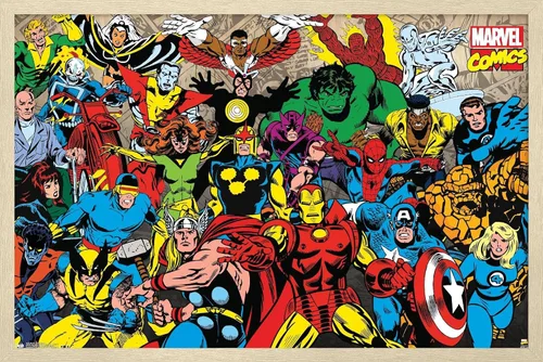 Vista 8 de Trends International Marvel Comics - Póster de pared de línea retro, 14.725 x 22.375 pulgadas, versión enmarcada de madera de granero