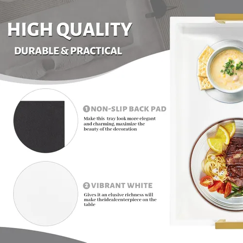 Vista 4 de MAONAME Bandeja de Servir de Madera con Asas, Bandeja Decorativa Blanca para Mesa de Café, Bandeja Rectangular Moderna, Bandeja Otomana de Madera