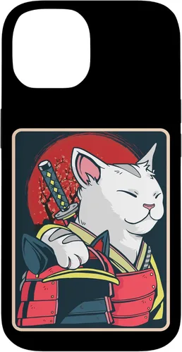 Vista 4 de Arte de gato japonés para iPhone 16 - Espada Katana - Anime Ninja Cat - Funda Catzilla