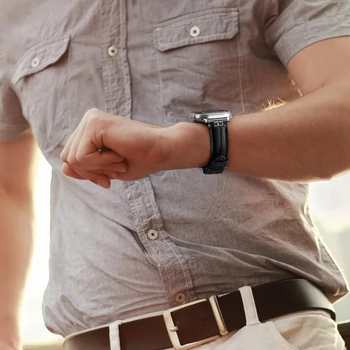 Vista 5 de Correa de cuero compatible con correas de Apple Watch para hombres de 38/40/41/42/44/45/46/1.929 in, correa de cuero genuino para iWatch Series 10