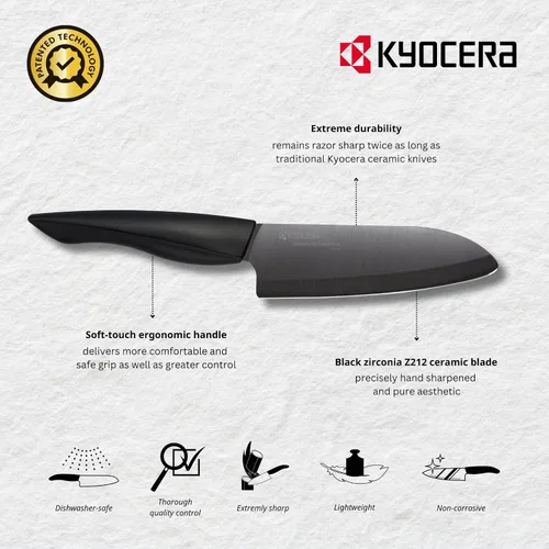 Vista 9 de Kyocera Innovation Series - Cuchillo de corte de cerámica de 5 pulgadas, con mango ergonómico suave al tacto, hoja negra, mango negro