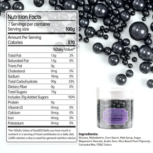 Vista 2 de Dazzjoy Gránulos comestibles de azúcar negro, chispas de caramelo de perlas para decoración de pasteles, grado alimenticio, decoraciones de cupcakes