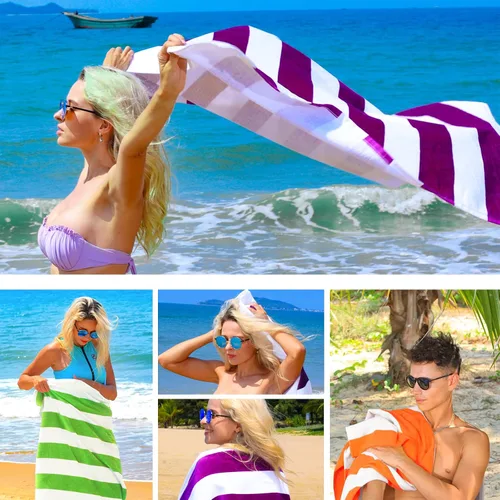 Vista 7 de Exclusivo Mezcla - Toalla de playa a rayas, 35 x 60 pulgadas y 35 x 70 pulgadas Toalla de rayas gruesa y súper absorbente de 35 x 70 pulgadas, Azul