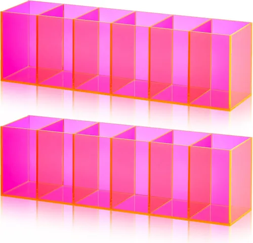 Vista 10 de Paquete de 2 soportes acrílicos para brochas de maquillaje, 6 compartimentos, organizador de lápices, soporte para lápices de escritorio