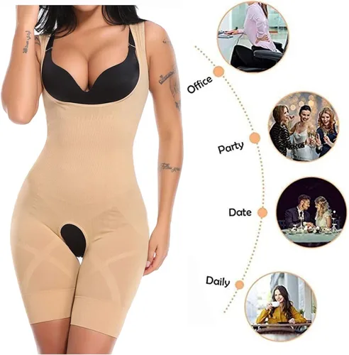 Vista 4 de Gumipy Body moldeador para mujer, sin costuras, control de abdomen, fajas, moldeador de glúteos, busto abierto, pantalones cortos más delgados