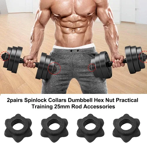 Vista 7 de Tookie Tuerca hexagonal para mancuernas, 2 pares de collares Spinlock para levantamiento de pesas, abrazadera de tornillo antideslizante, piezas