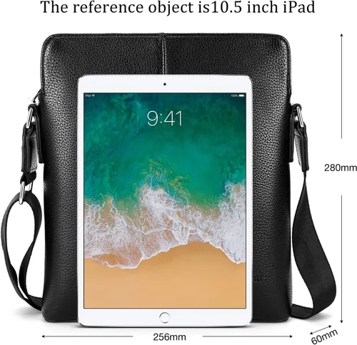Vista 5 de YumSur Bolsa de hombro para hombre bolsa cruzada de cuero para hombre bolsa de iPad para negocios oficina trabajo escuela con correa ajustable