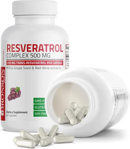 Vista 6 de Bronson Resveratrol 500 Complejo Estandarizado Trans-Resveratrol + Extracto de Semilla de Uva y Vino Tinto, 60 Cápsulas
