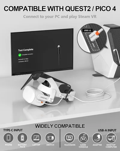 Vista 2 de HINOVO VR Link Cable (16.4ft), VR Headset Compatible with Meta Quest 3, Quest 2ProPico 4, Long Cable Accessories for PCSteam VR Games, USB 3.2A to
