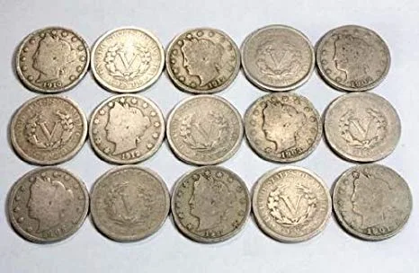 Vista 2 de Colección de 15 níqueles V de cabeza de la Libertad. Offers a pre-assembled set of historical five-cent currency items to instantly expand your