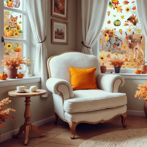 Vista 5 de 68 calcomanías de otoño para ventana, de doble cara, hojas de arce de otoño, calabaza, calcomanías para ventana, calcomanías para el hogar, oficina