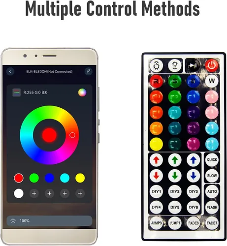 Vista 3 de Tira de luces LED de 16.6 pies, 16.4 ft, 300 LED RGB de color con aplicación y control remoto IR 5050 SMD para dormitorio, hogar, retroiluminación