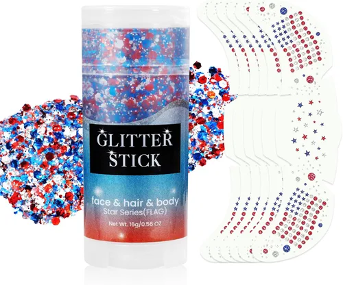 Vista 14 de Go Ho Patriotic Body Glitter Stick, accesorios del 4 de julio, rojo, blanco